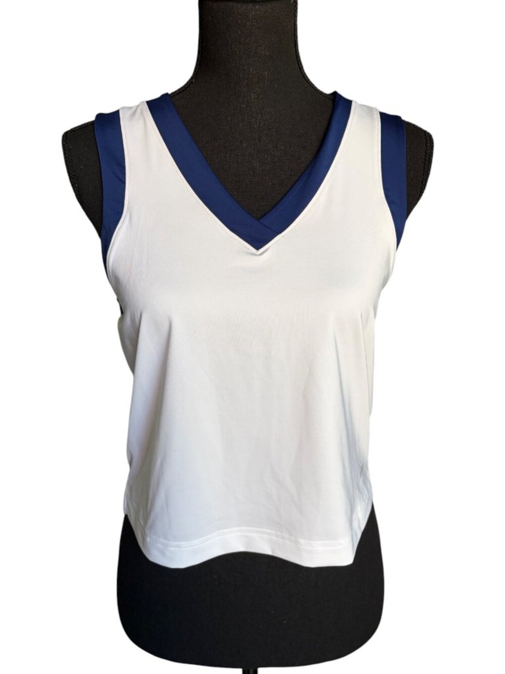 Prince V-Neck Tank Top (White with Blue Trim) - Medium